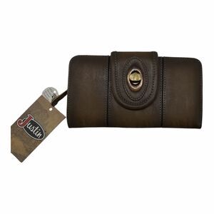 Brand New Justin Boots RFID Brown Faux Leather Wallet Cards Coins Clutch